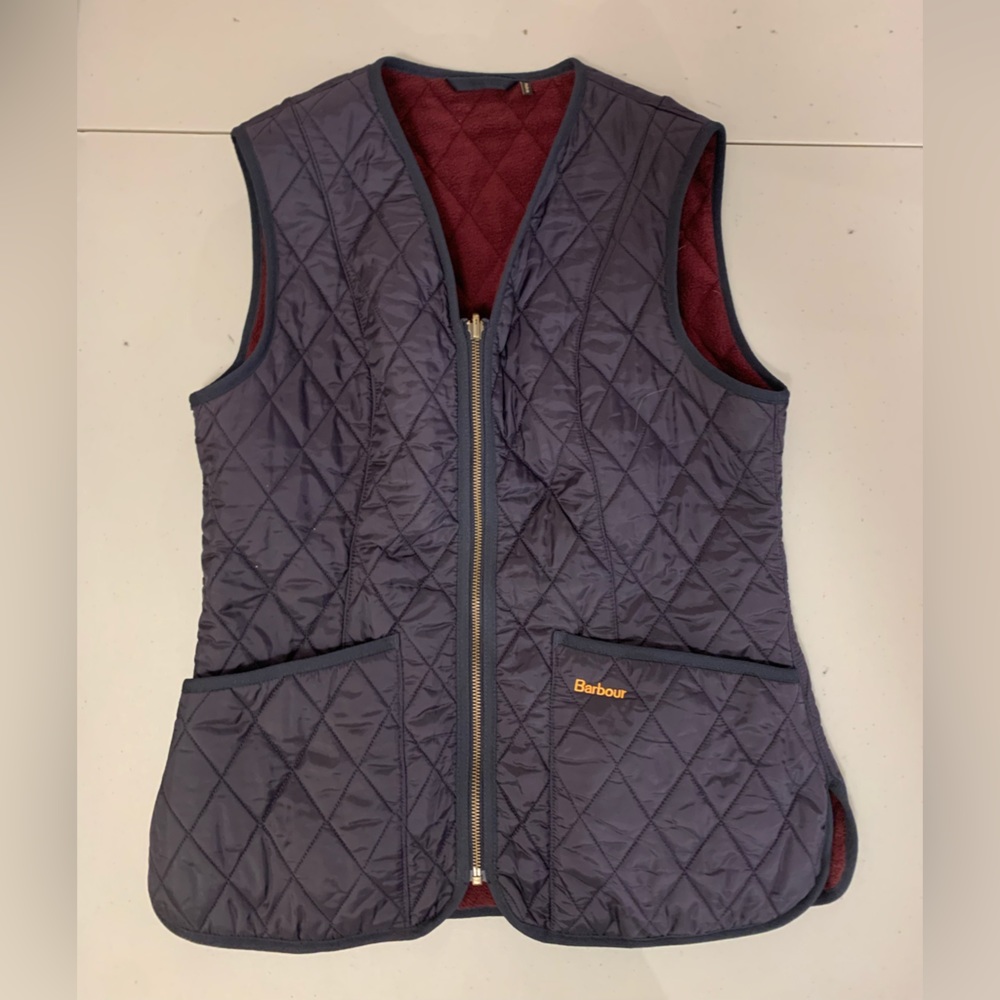 Barbour Navy Quilted Zipper Vest - size 8
